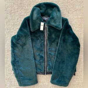 NWT Maeve Emerald Green Faux Fur Jacket